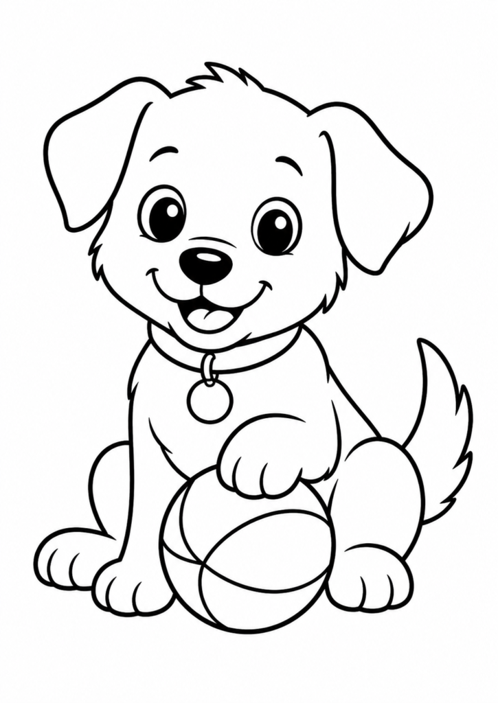 Cute puppy coloring page with ball