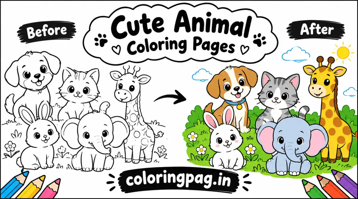 Cute Animal Coloring Page Banner